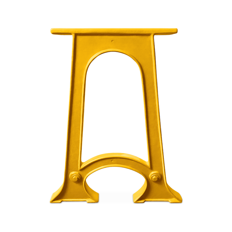 Graphic showing individual Colpop cast iron table leg in Mustard powdercoat finish