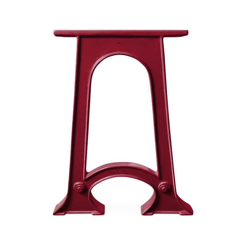 Graphic showing individual Colpop cast iron table leg in Ruby Red powdercoat finish