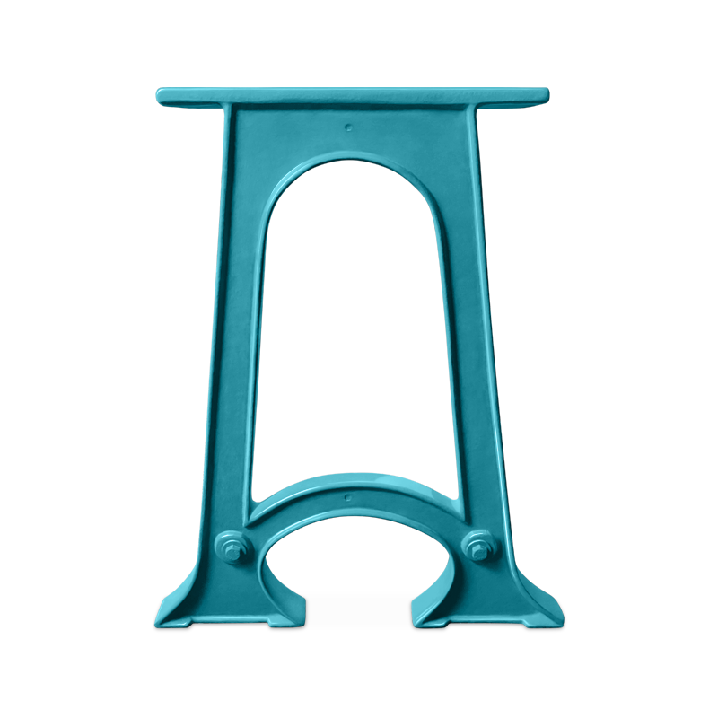 Graphic showing individual Colpop cast iron table leg in Turquoise powdercoat finish