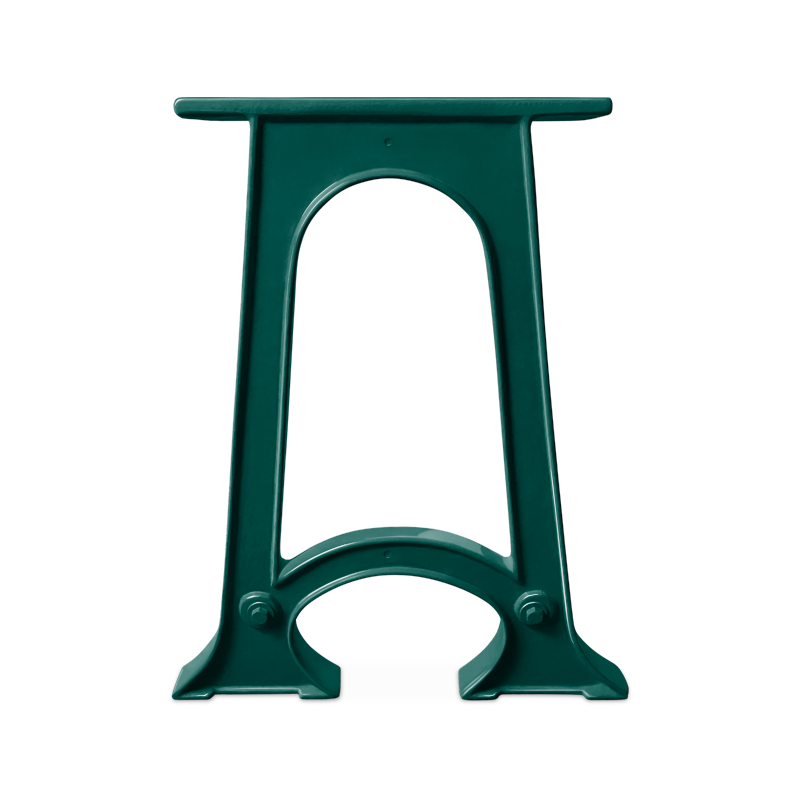 Graphic showing individual Colpop cast iron table leg in Forest Green powdercoat finish