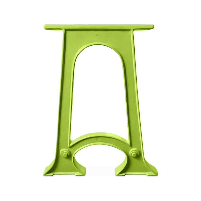 Graphic showing individual Colpop cast iron table leg in Lime Green powdercoat finish